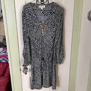 MICHAEL Michael Kors Black and White Geometric Long-Sleeve Dress